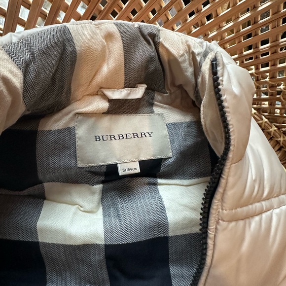 Toddler size Burberry tan puffer with traditional plaid inside.  Worn twice - Picture 2 of 3